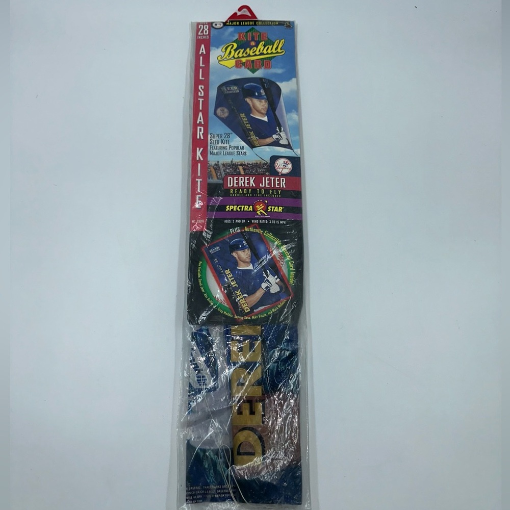 Vintage MLB DEREK JETER New York Yankees Super 28” Sled Kite & Baseball Card NEW